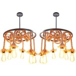 Lustre suspension industrielle r�tro en corde de chanvre 3 lumi�res e27 pour salon cuisine restaurant ...