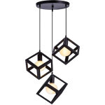 Lustre suspension led 3 lampe cube carr en mtal luminaire design industrielle eclairage plafond lumiaire ...