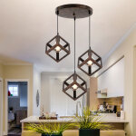 Lustre suspension led 3 lampe cube carr en mtal luminaire design industrielle eclairage plafond lumiaire ...