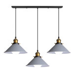 Lustre - suspension luminaire abat - jour metal lampe suspension e27 22cm gris 3 tte avec base rectangulaire ...