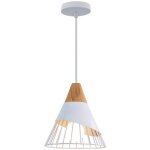 Lustre suspension vintage rtro cage forme badminton en mtal et bois e27 25cm plafonnier luminaire blanc ...