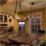 Lustre vintage 3 e14 douille corde chanvre lampe country retro a40 - 3