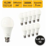 Lutece - arc - lot de 10 ampoules led b22 15, 3w (quiv. 100w) 1521lm 3000k - garantie 5 ans