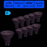 Lutece - arc - lot de 10 ampoules led gu10 36� 4, 7w (�quiv. 50w) 350lm 3000k - garantie 5 ans