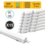 Lutece - arc - lot de 15 r�glettes led �tanche ip65 36w 4320lm - 3cct - traversant - garantie 3 ans