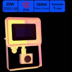 Projecteur led 20w 2000 lm 3000k ip44 avec dtecteur - garantie 5 ans
