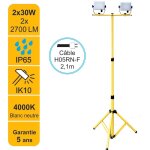 Lutece - arc - projecteur led de chantier 2x30w 2x2700lm 4000k avec tr�pied ajustable - garantie 5 ans ...