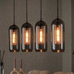 M&s - suspension 4 lampes tubes 105x15x150 cm en verre souffl� noir