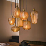 M&s - suspension 7 lampes 95x38x150 cm en verre ambr� marron