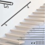 Main courante, inox 304, rampe d'escalier ronde 120cm, avec 2 supports muraux, �42. 4mm, en kit complet, ...