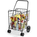 Maisonchic - chariot courses pliable 4 roues m�tal pivotantes 2 panier linge courses capacit� 40kg noir ...
