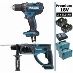 Makita - pack premium 18v 5ah: perceuse 62nm ddf482 + perforateur 2j dhr202 + 2 batteries + 2 makpac ...