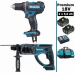 Makita - pack premium 18v 5ah: perceuse 62nm ddf482 + perforateur 2j dhr202 + 2 batteries + sac mak2220rtx ...