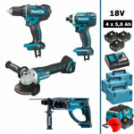 Makita - pack 18v : ddf482 + dga504 + dhr202 + dtd152 avec 3 + 1 batteries 5ah + 3 makpac + sac (offert) ...