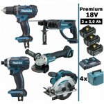 Makita - pack premium 5 machines 18v 5ah: perceuse ddf482 + meuleuse dga504 + perforateur dhr202 + visseuse ...