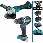 Makita - pack expert pro bl motor 18v 2 machines 2 batt 5ah perceuse ddf484 + meuleuse dga506 sans charbon ...