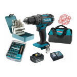 Pack perceuse visseuse � percussion makita 18v 62nm dhp482 + 1 batt 3 ah + 30 embouts de vissage + 18 ...