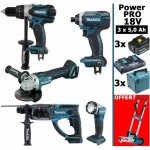 Makita - pack power pro 18v: ddf458 dhr202 dga504 dtd152 lampe torche 3 batt 5ah 3 coffrets offert 1 ...