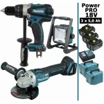 Makita - pack power pro 18v: perceuse 91nm ddf458 + meuleuse 125mm dga504 + lampe de chantier led 750lm ...