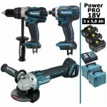 Makita - pack power pro 18v: perceuse 91nm ddf458 + meuleuse 125mm dga504 + visseuse  chocs 165nm dtd152 ...