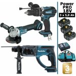 Makita - pack power pro 18v: perceuse 91nm dhp458 + perfo 2j dhr202 + meuleuse 125mm dga504 + 3 batt ...