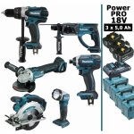 Makita - pack power pro 6 outils 18v: ddf458 + dhr202 + dga504 + dtd152 + dss610 + lampe + 3 batt 5ah ...
