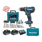 Perceuse visseuse makita 18v 62nm ddf482 + 2 batt 3 ah + coffret 34 accessoires de perage vissage maccess ...