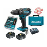 Perceuse visseuse  percussion makita 18v 62nm dhp482 + 2 batt 3 ah + 30 embouts de vissage + porte - ...