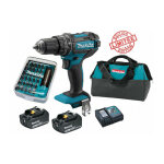Perceuse visseuse � percussion makita 18v 62nm dhp482 + 2 batt 3 ah + 30 embouts de vissage + porte - ...