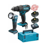 Perceuse visseuse � percussion makita 18v 62nm dhp482 + 2 batt 5 ah + lampe torche led deadml802 makita ...
