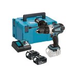 Perceuse visseuse  percussion makita 2 batteries 18v 5. 0 ah, chargeur, coffret - 13mm - dhp458rtj