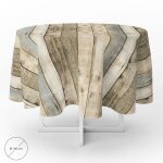 Nappe ronde en toile cir�e anti - taches � 140 cm. planches de bois