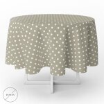 Nappe ronde en toile cir�e anti - taches � 140 cm. pois beiges