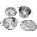 Marmite vapeur inox 3 niveaux avec poign�es et couvercle en verre tremp� - cuisson vapeur saine