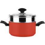 Fagor maxima faitout vapeur induction 20 cm, panier vapeur en acier inox. , couvercle en verre rouge