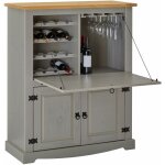 Idimex - meuble bar  vin en pin tequila style mexicain, lasur gris et brun