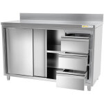 Meuble bas inox 2000x600 mm adoss�e avec 3 tiroirs � droite premium - goldinox