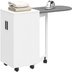 Meuble � repasser - homcom - table � repasser pliante - 2 en 1 - sur roulettes - �tag�re r�glable - bois ...