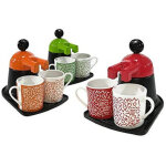 Mini - cafeti�re express avec 2 tasses � caf� en c�ramique couleurs assorties