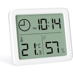 Mini thermometre interieur num�rique, hygrometre portable professionnel � grand �cran avec horloge, thermom�tr ...