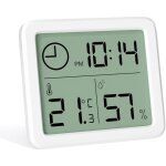 Mini thermometre interieur num�rique, hygrometre portable professionnel � grand �cran avec horloge, thermom�tr ...