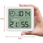Mini thermometre interieur num�rique, hygrometre portable professionnel � grand �cran avec horloge, thermom�tr ...