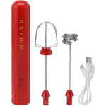 Mixer �lectrique sans fil usb en acier inoxydable, fouet � main rouge pour cuisine