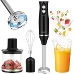Mixeur plongeant �lectrique 500w 2 vitesses ? fouet, hachoir 500ml, verre doseur 700ml ? pour soupes, ...