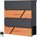 Ml - design bo�te aux lettres murale 37x37x11 cm, anthracite / fa�ade aspect bois, acier, bo�te postale ...
