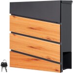 Bo�te aux lettres murale 37x37x11 cm, anthracite / fa�ade noir avec aspect bois, acier, bo�te postale ...