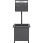 Ml - design bo�te aux lettres sur pied anthracite - argent avec bac � fleurs, compartiment journaux et ...