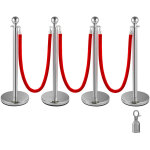 Mophorn - vevor 4 poteaux de guidage separation argente avec 3 cordes velours rouges 1, 5 m, 4 pcs fils ...