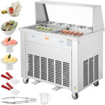 Mophorn - vevor machine a glace roulee avec 2 casseroles 38x38 cm, plancha a glace roulee commerciale ...