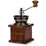 Moulin � caf� en bois vintage antique en c�ramique, � manivelle, style r�tro.